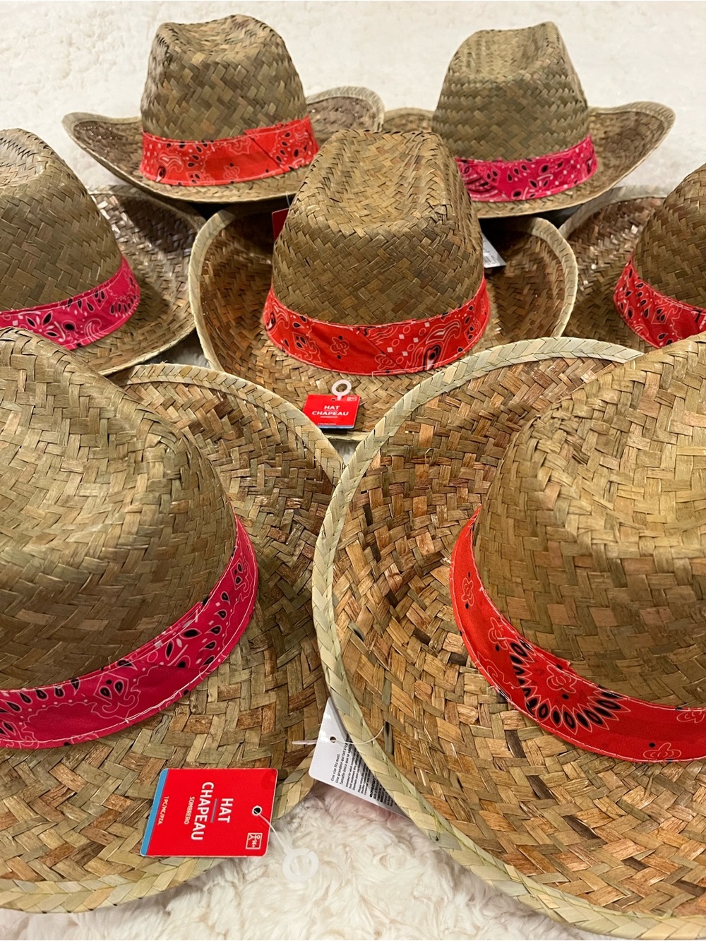 7pc Straw Cowboy Hat Party Bundle NWT